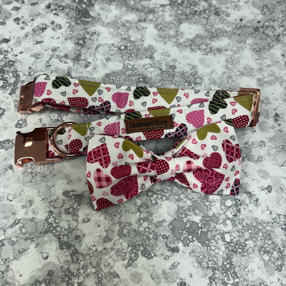 Kids Heart Pattern Bow Tie and Collar Set - Pink and Green medium